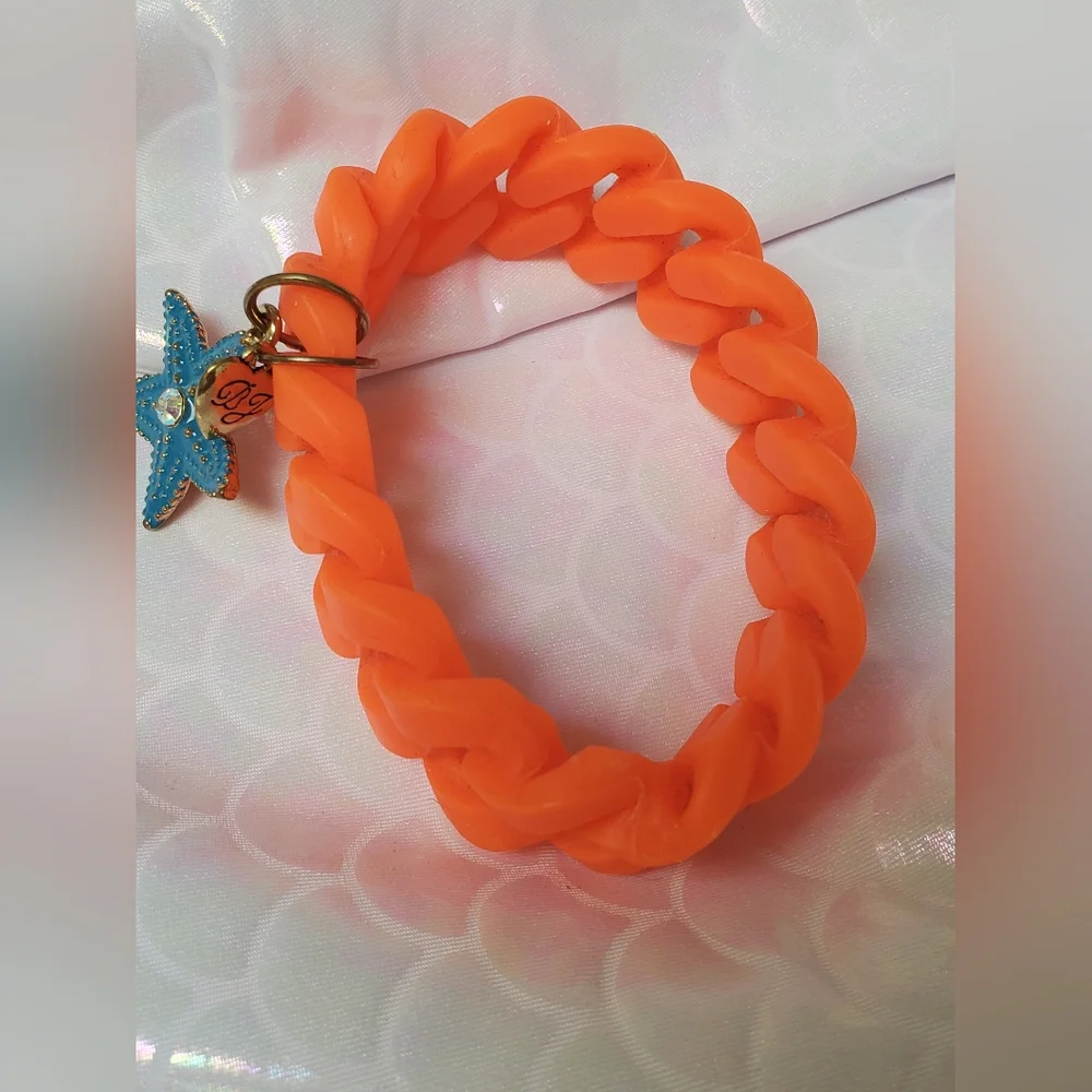 Neon Orange Rubber Rope Betsey Johnson Starfish Bracelet Vintage